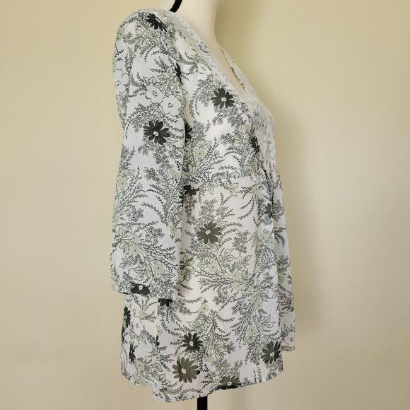 H&M 10 Babydoll Pullover 3/4 Sleeve Lace V-Neck Chiffon Blouse Top Black White - Picture 5 of 16